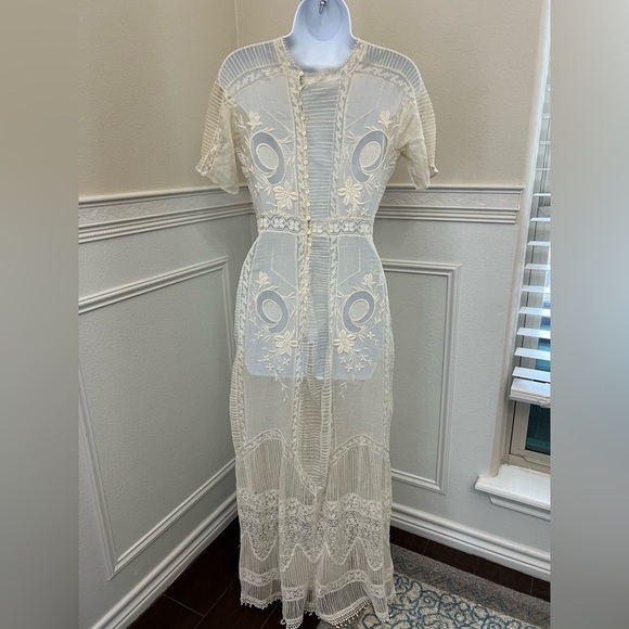 Antique Edwardian Embroidered Lace Tea Dress – 1900s Heirloom Bridal Gown - Picture 14 of 14